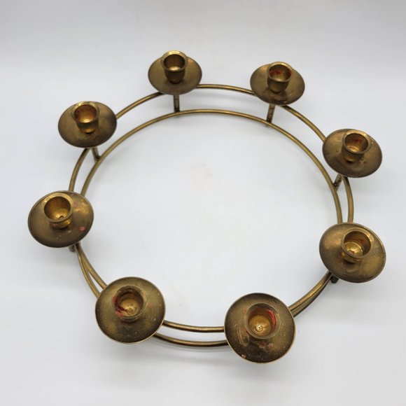 Enesco Mid-Century Brass 8 Candle Ring Centerpiece Holiday Wreath Candelabra - Picture 5 of 10
